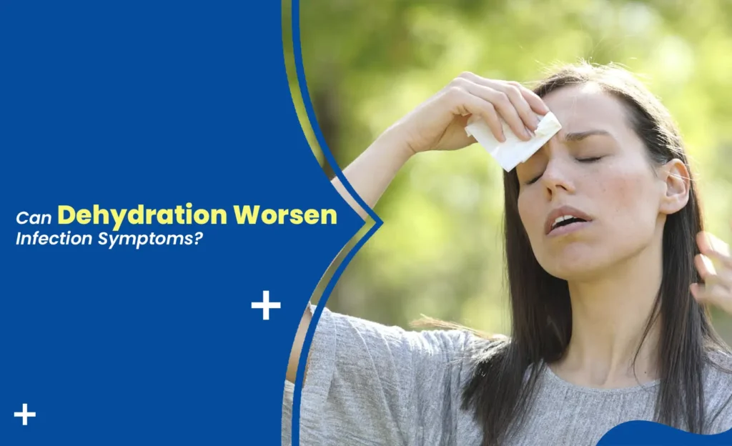 Dehydration and infection symptoms concept showing woman wiping forehead with tissue outdoors
