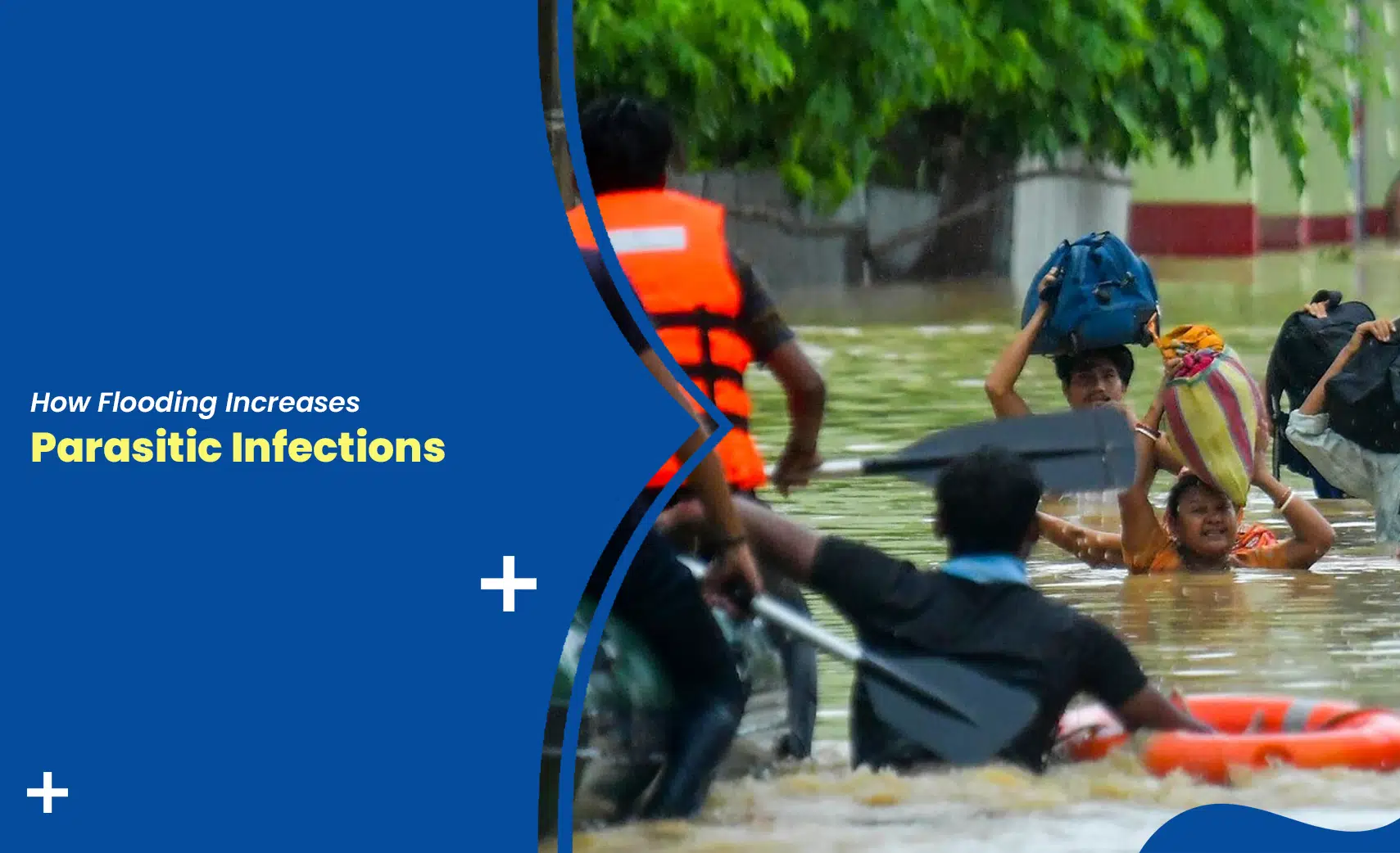 Flooded area with people wading