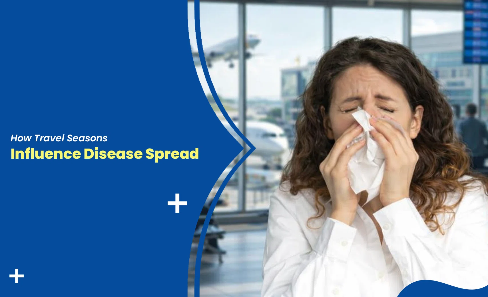 Woman sneezing at airport