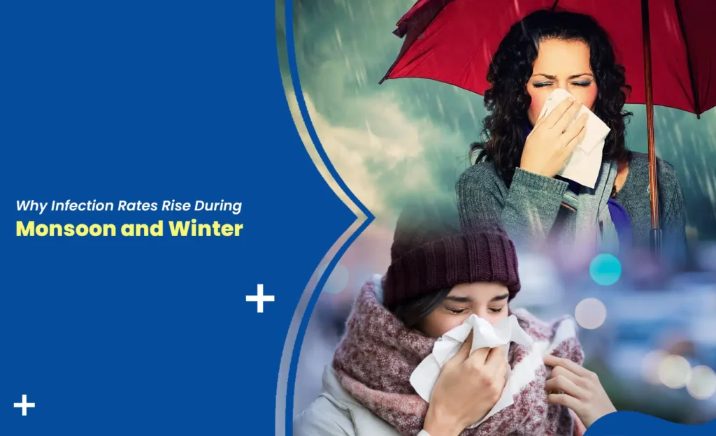 People sneezing in rain and winter